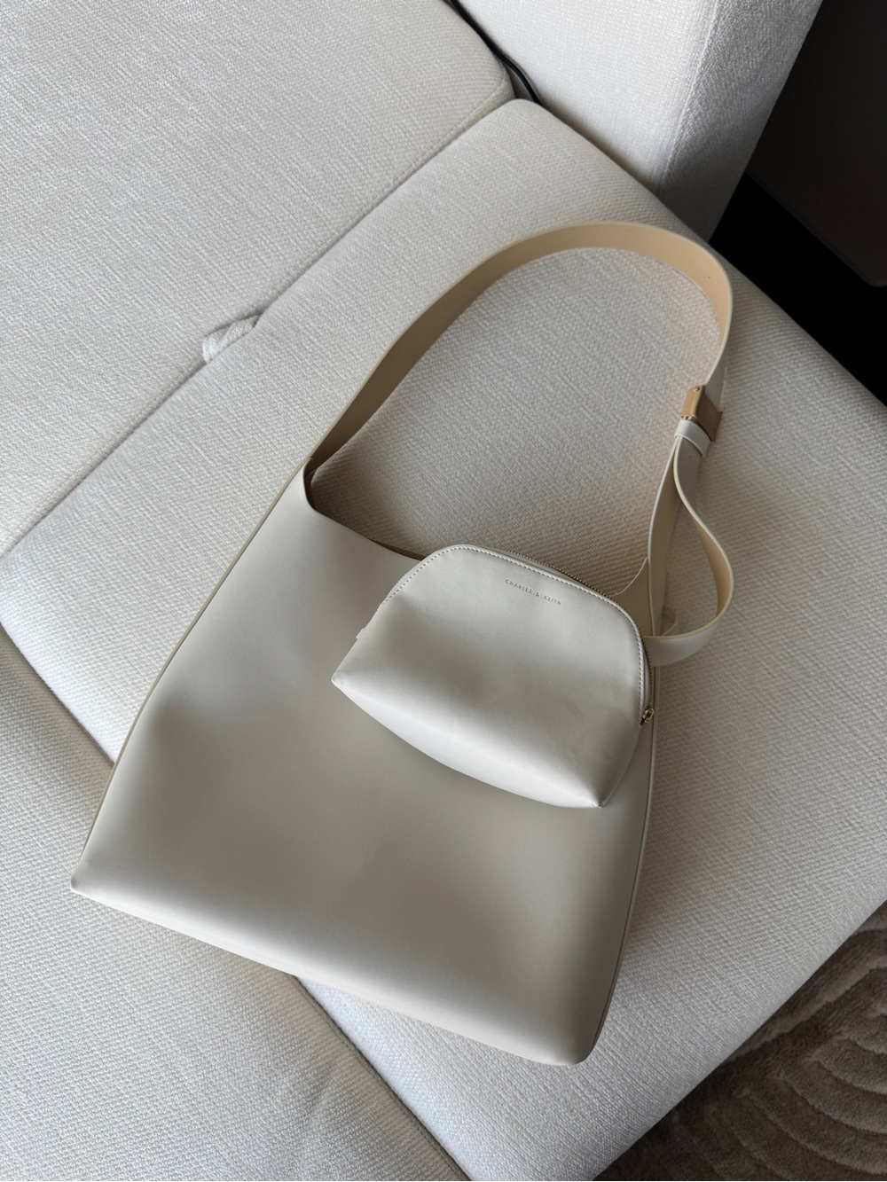 Charles & Keith Cream Shoulder Bag with Matching Pouch